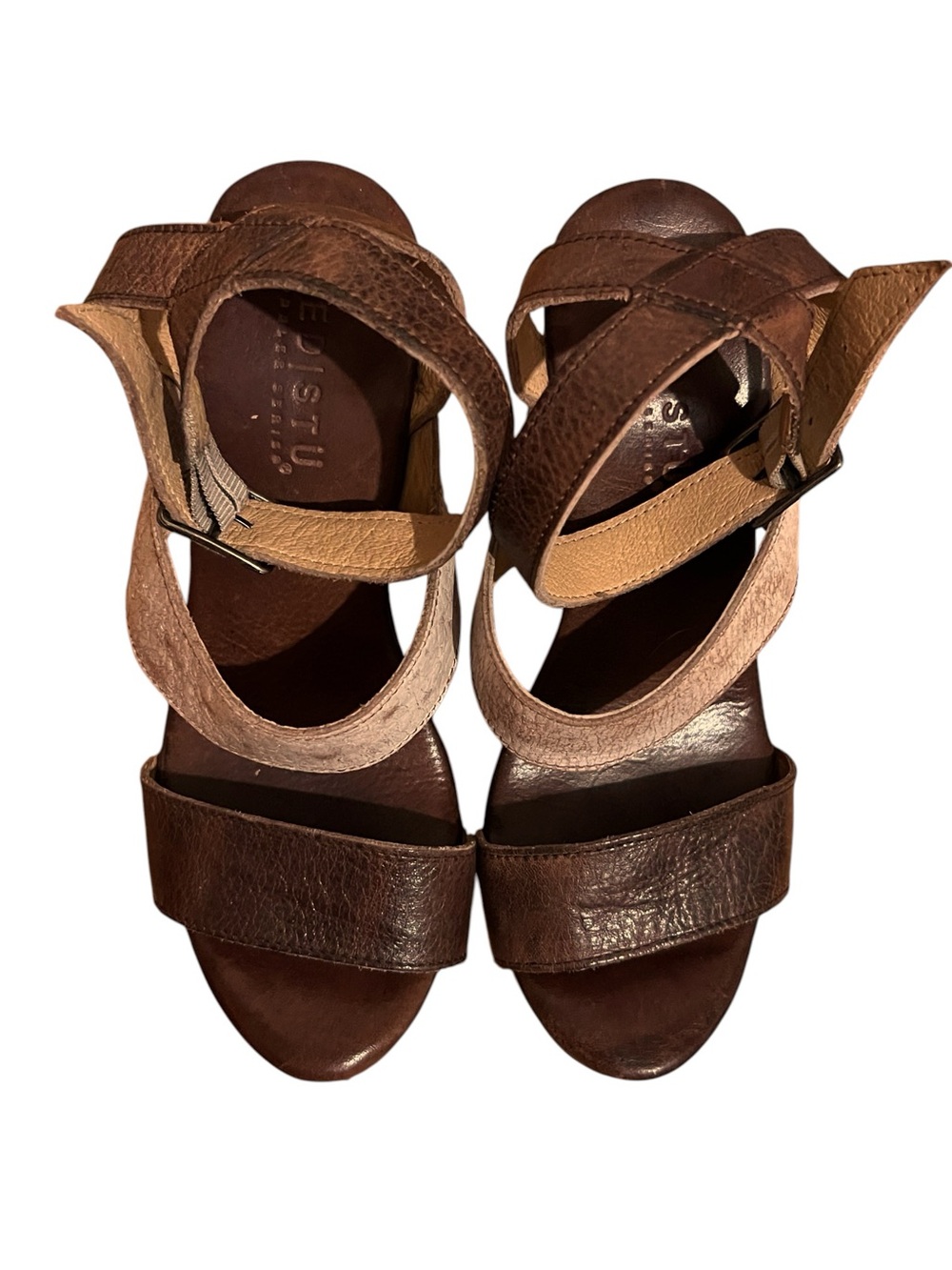Bed Stu SOPHIE Distressed Leather Boho Style Platform Heel Brown Sandals Size 8 - Picture 4 of 7
